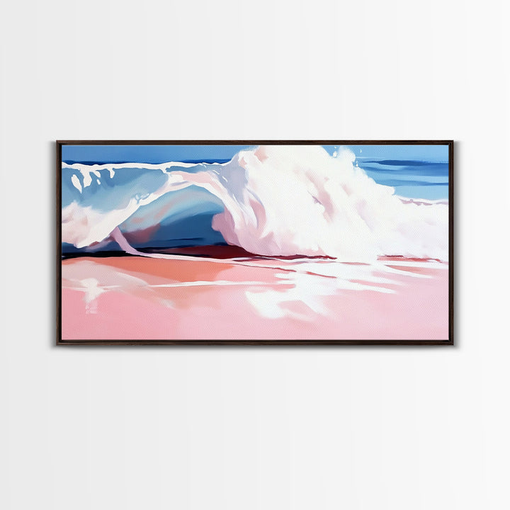 Ocean Wave, Soft Pink, Beach Scene, Canvas Print, Coastal Wall Art, Modern Home Decor, Nautical Aesthetic, Tranquil Bedroom Wall Art