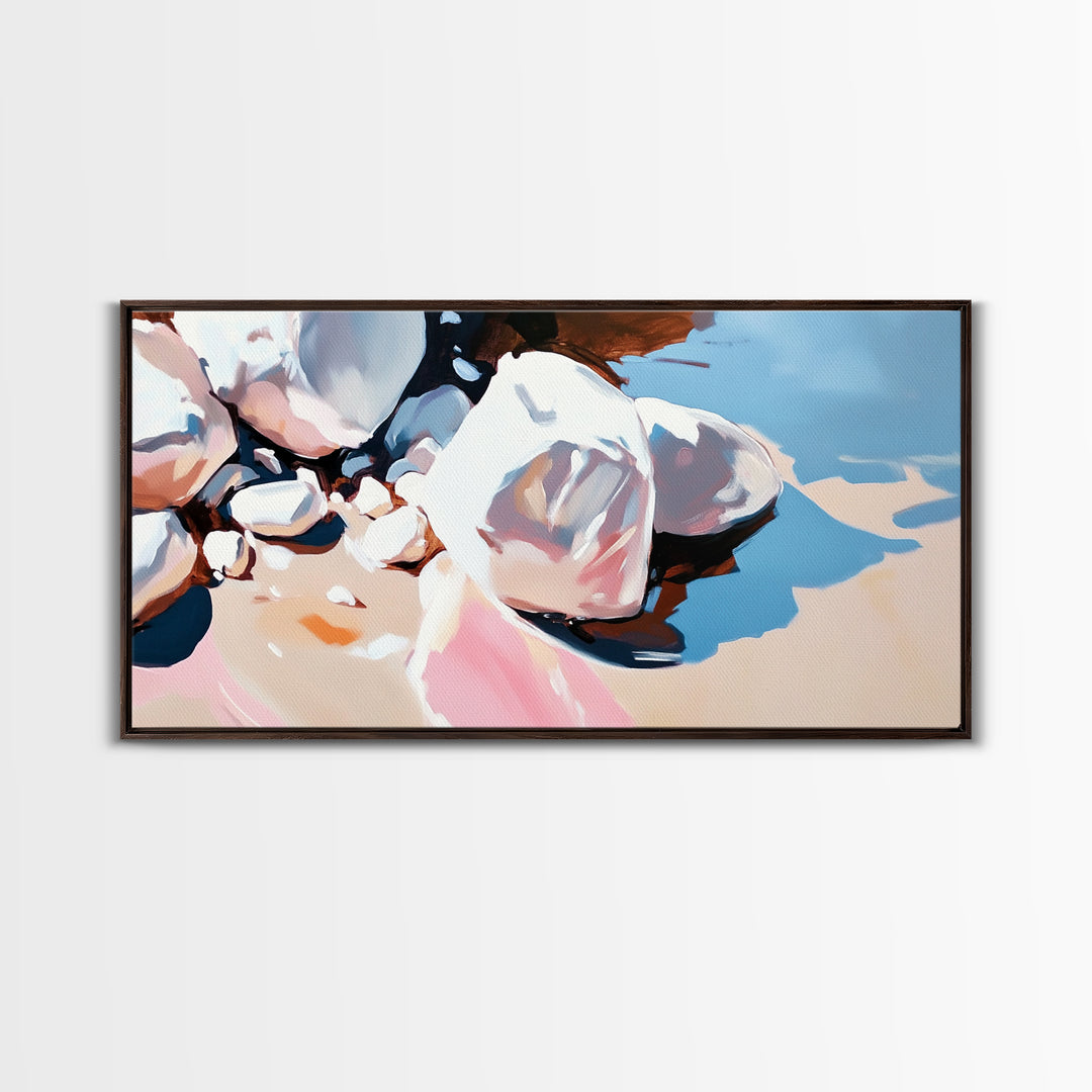 River Stones, Natural Elements, Boho Earthy Decor, Canvas Print, Minimalist Landscape, Zen Inspired Wall Art, Calm and Neutral