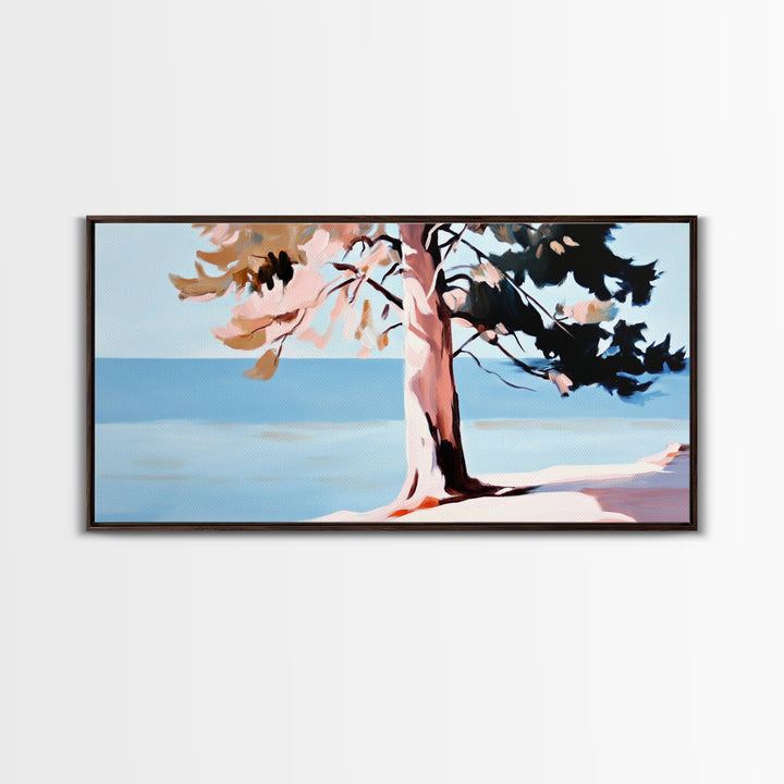 Coastal Tree, Ocean Breeze, Nature Landscape, Serene Scene, Framed Canvas Print, Beach House Wall Art, Relaxing Home Decor, Minimalist