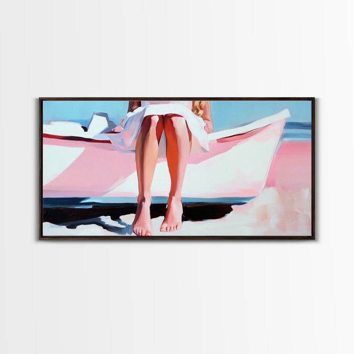 Barefoot on Boat, Coastal Lifestyle, Serene Beach Art, Nautical Aesthetic, Minimalist Wall Decor, Pastel Home Art, Canvas Print