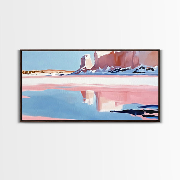 Desert Canyon Reflection, Southwest Landscape Art, Boho Nature Print, Western Wall Decor, Earthy Minimalist, Living Room Framed Canvas Print