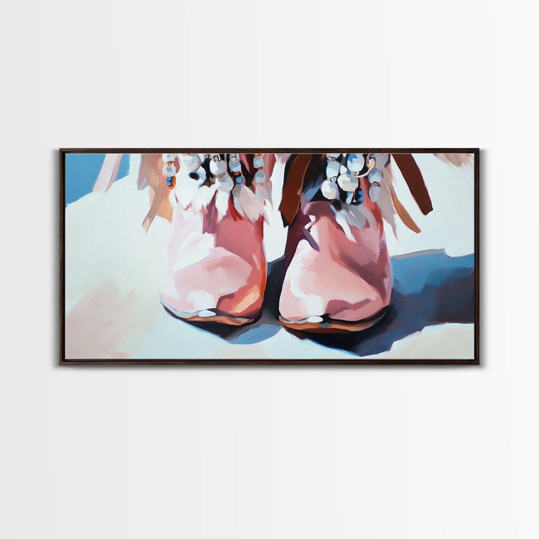 Boho Boots, Western Fashion, Beaded Cowboy Style, Rustic Aesthetic, Country Chic Decor, Modern Americana Art, Bedroom Wall Art