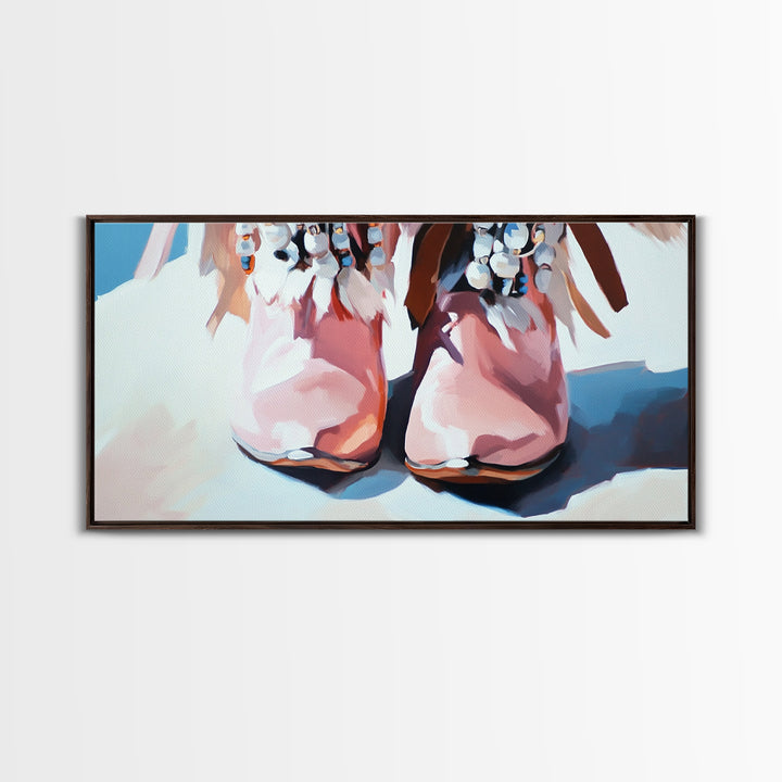 Boho Boots, Western Fashion, Beaded Cowboy Style, Rustic Aesthetic, Country Chic Decor, Modern Americana Art, Bedroom Wall Art