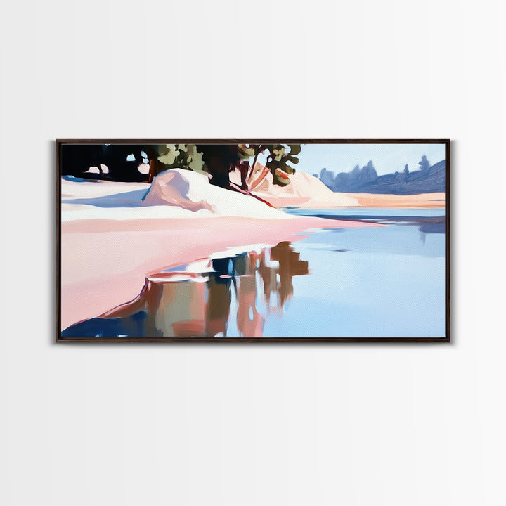 Coastal Tree, Overhang, Canvas Print, Ocean-inspired decor, modern beach wall art, pastel seascape, tranquil scenery, tropical vibes