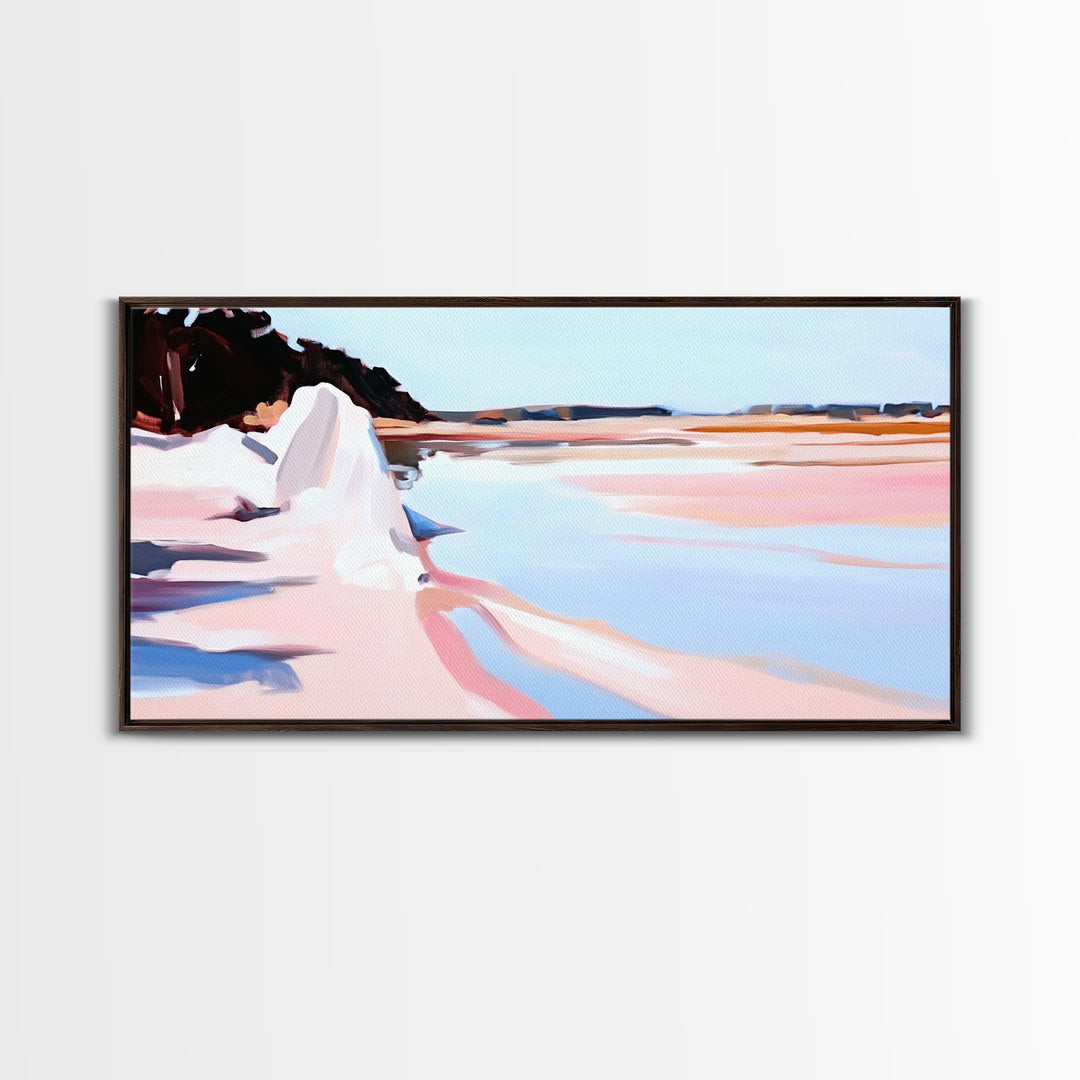 Cliffs Water, Reflection, Canvas Print, Coastal nature art, contemporary seascape painting, shoreline view, pastel scenery, ocean decor