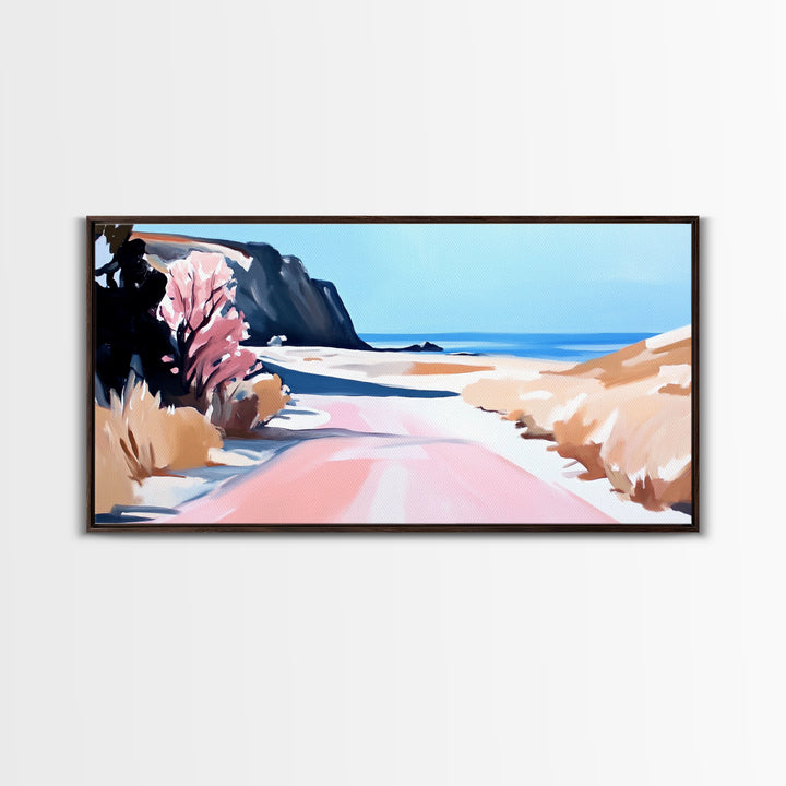 Ocean Road, Coastal Drive, Scenic Beach Art, Framed Canvas Print, Nautical Decor, Minimalist Landscape, Calm Vibes, Living Room Wall Art