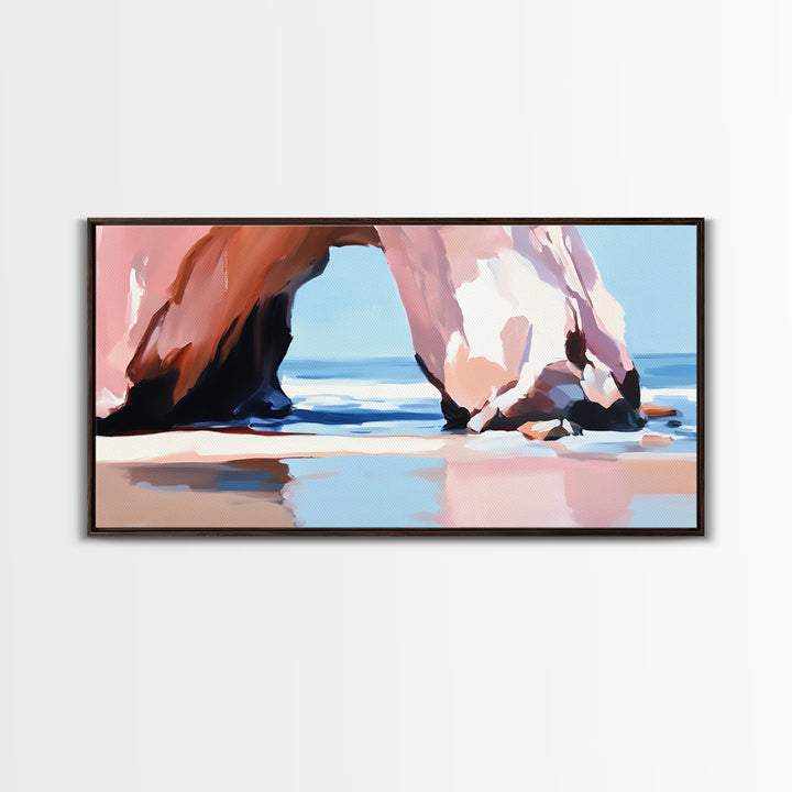 Rock Arch, Coastal Nature Art, Ocean Landscape Painting, Framed Canvas Print, Beach Wall Decor, Seascape Art, Minimalist Decor