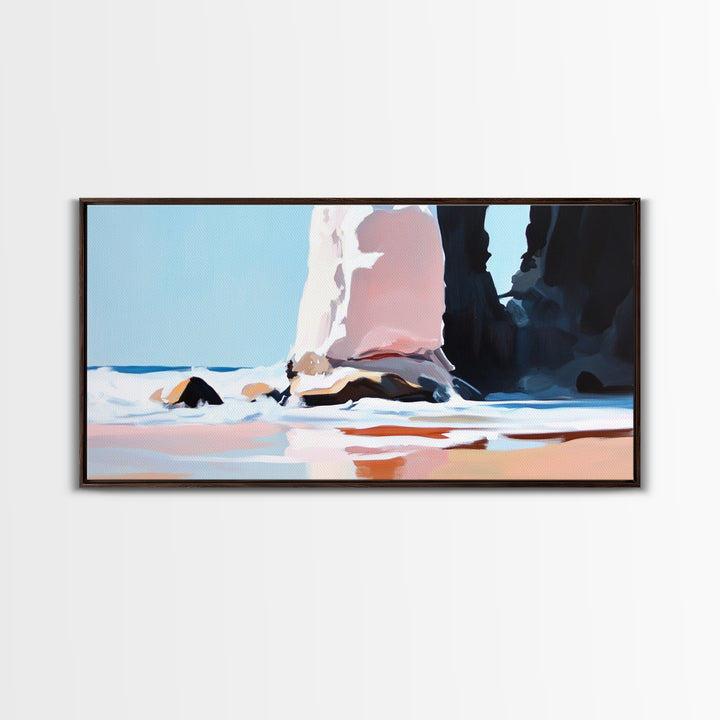 Coastal Rock, Seascape Art, Framed Canvas Print, Minimalist Beach Decor, Modern Wall Art, Ocean Landscape, Large Wall Art, Living Room