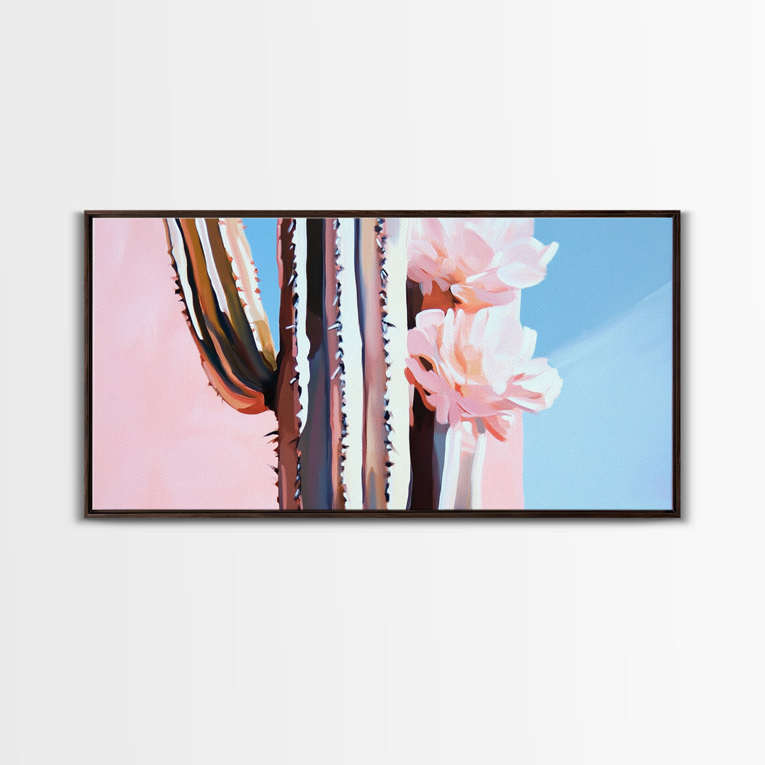 Cactus Bloom, Southwestern Wall Decor, Modern Desert Art, Boho Nature Painting, Minimalist Floral Scene, Aesthetic Pastel Tones, Canvas Print