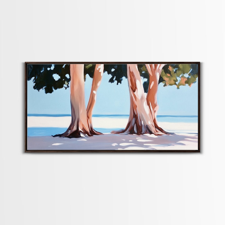 Beach Trees, Tropical Landscape, Nature Artwork, Coastal Home Decor, Minimalist Wall Art, Living Room Wall Art, Framed Canvas Print