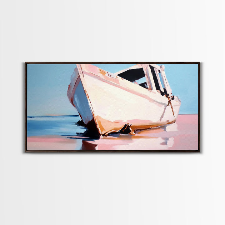 Beached Boat, Coastal Art, Nautical Decor, Canvas Print, Beach House Wall Art, Ocean Painting, Rustic Wall Decor, Living Room Art