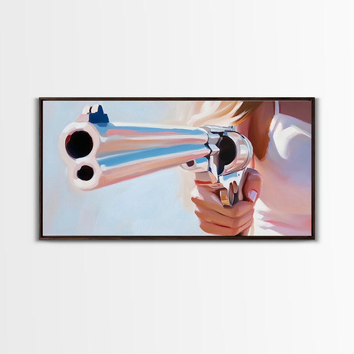 Chrome Gun, Western Art, Cowboy Decor, Canvas Print, Edgy Wall Art, Modern Painting, Masculine Art, Man Cave Wall Decor