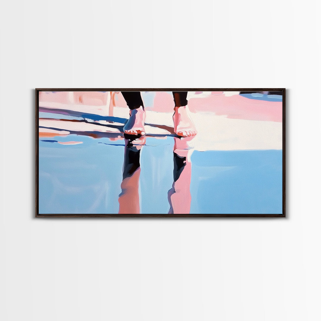 Barefoot Reflection, Surreal Water Art, Dreamy Wall Decor, Modern Framed Canvas Print, Minimalist Blue Aesthetic Artwork