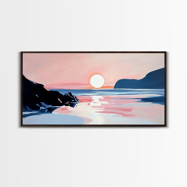 Dreamy Sunset, Coastal View, Framed Canvas Print, Serene Seascape, Beach House Decor, Modern Ocean Art, Calming Home Aesthetic