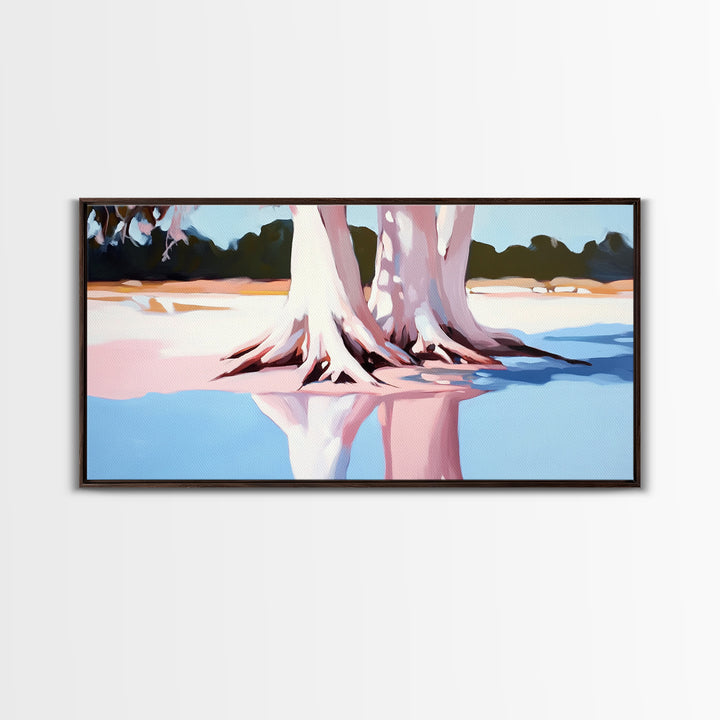 Cypress Reflection, Nature Art, Framed Canvas Print, Landscape Wall Decor, Modern Home Aesthetic, Boho Forest Painting