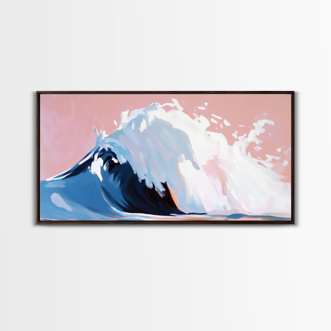 Blush Wave, Ocean Spray, Framed Canvas Print, Coastal Art, Modern Beach Decor, Serene Seascape, Surfer Aesthetic, Pastel Painting