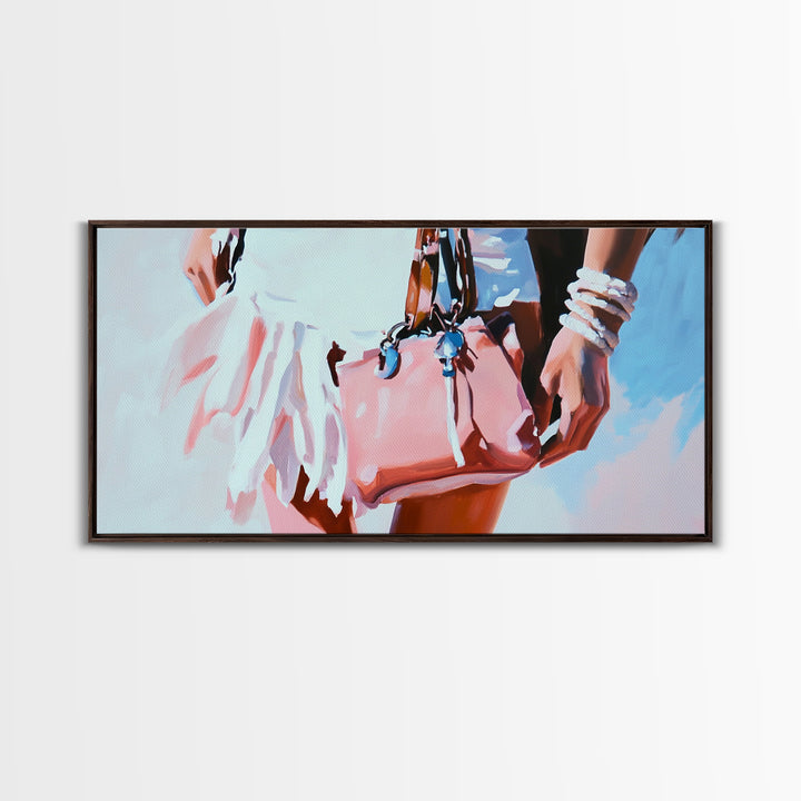 Beach Chic, Boho Fashion, Framed Canvas Print, Coastal Wall Art, Feminine Aesthetic, Pastel Painting, Modern Home Decor