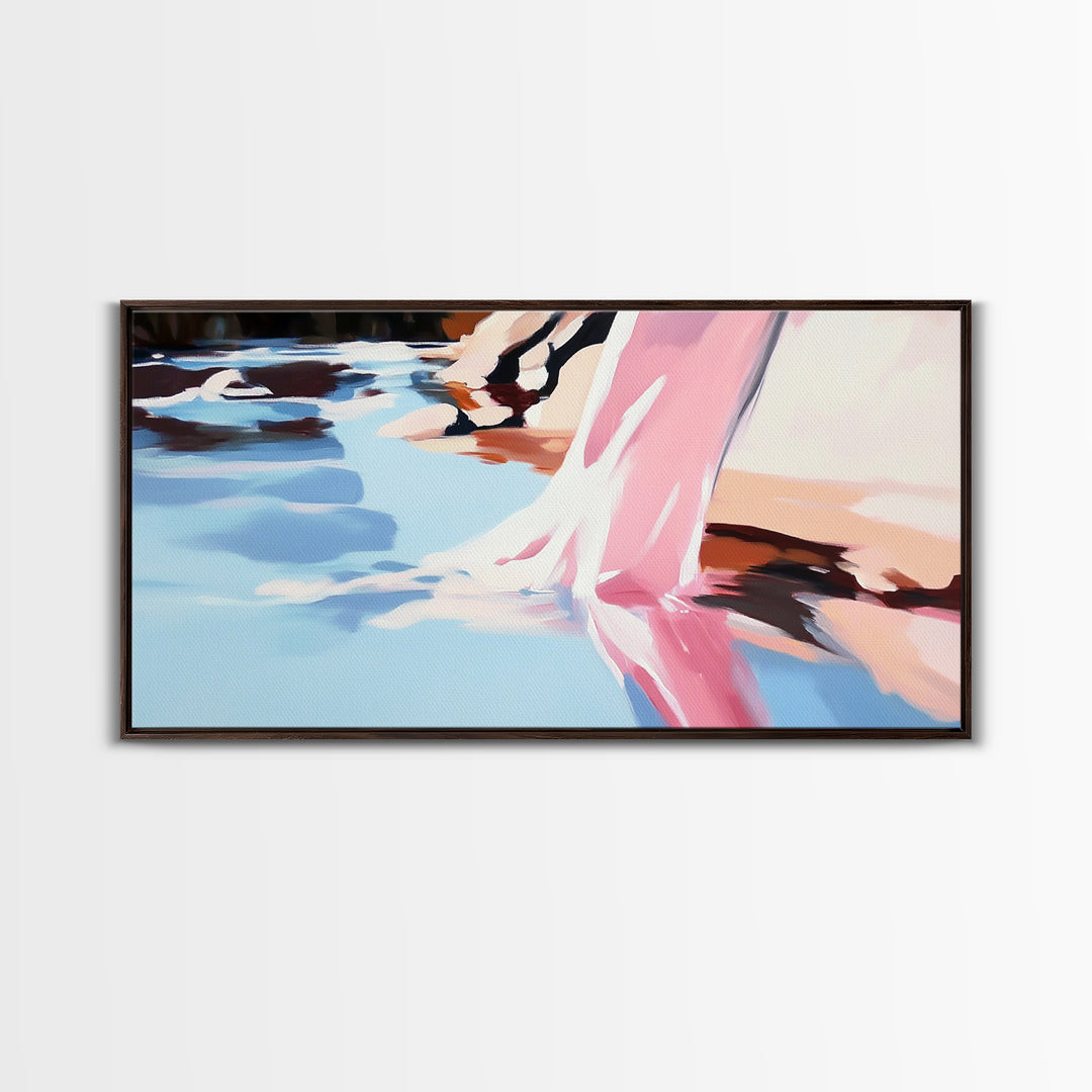 Flowing Water, Abstract Landscape, River Reflection, Soft Blues and Pinks, Peaceful Nature, Contemporary Minimalism, Canvas Print