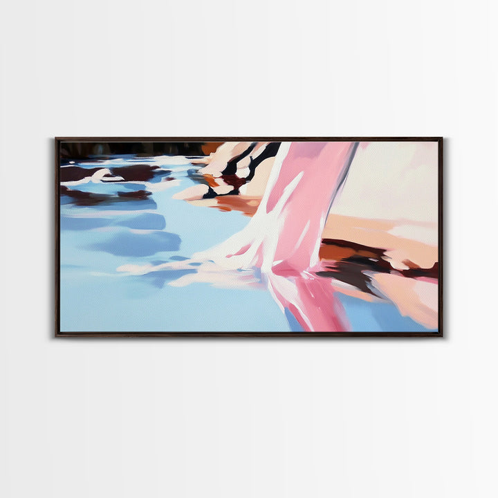 Flowing Water, Abstract Landscape, River Reflection, Soft Blues and Pinks, Peaceful Nature, Contemporary Minimalism, Canvas Print