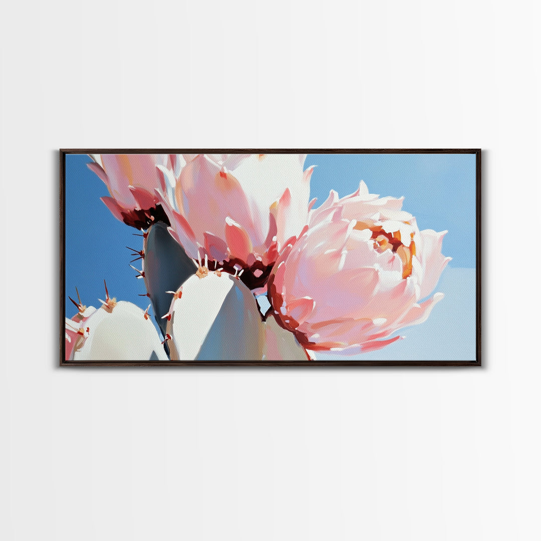 Cactus Blossoms, Desert Botanical Art, Vibrant Succulent, Pink Flowering Cactus, Bohemian Aesthetic, Canvas Print, Living Room