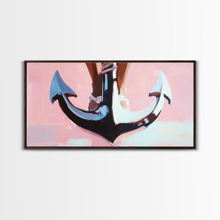 Nautical Anchor, Surreal Maritime, Ocean Aesthetic, Coastal Home Decor, Pink Nautical Art, Living Room Wall Art, Canvas Print