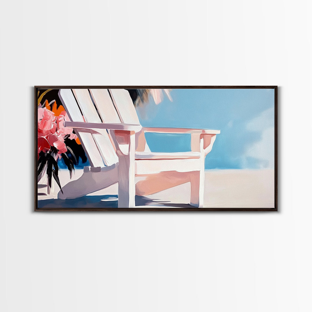 Beach Chair, Summer Relaxation, Coastal Outdoor Art, Vacation Aesthetic, Tropical Home Decor, Minimalist Pastel, Canvas Print, Patio