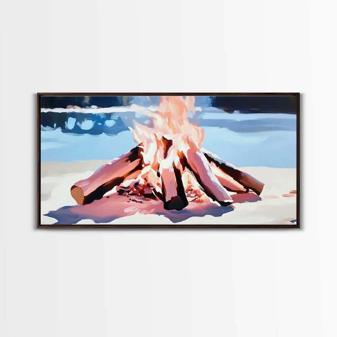 Campfire, Cozy Glow, Autumn Wall Art, Rustic Home Decor, Boho Adventure Aesthetic, Living Room Art, Framed Canvas Print, Gift Idea
