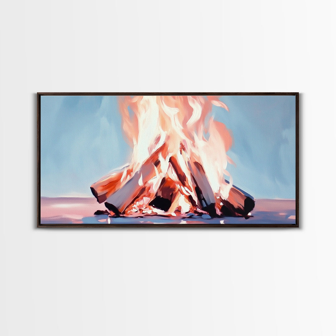 Bonfire, Evening Flames, Warm Wall Art, Fall Aesthetic, Cozy Cabin Decor, Minimalist Nature Art, Framed Canvas Print, Gift Idea