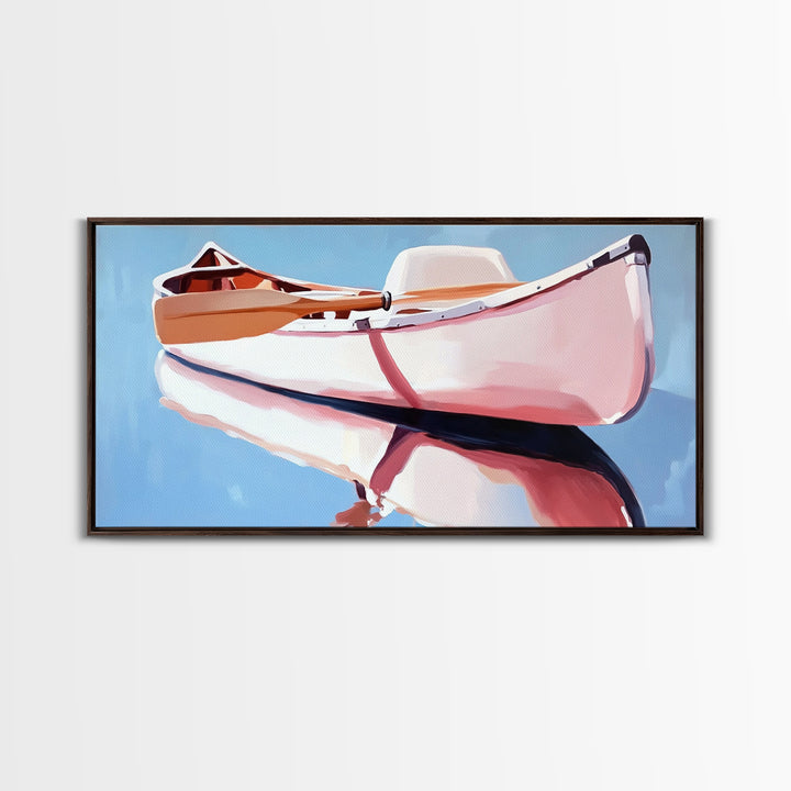Rowboat, Water Reflection, Nautical Wall Art, Serene Coastal Decor, Minimalist Lake House Art, Framed Canvas Print, Gift Idea