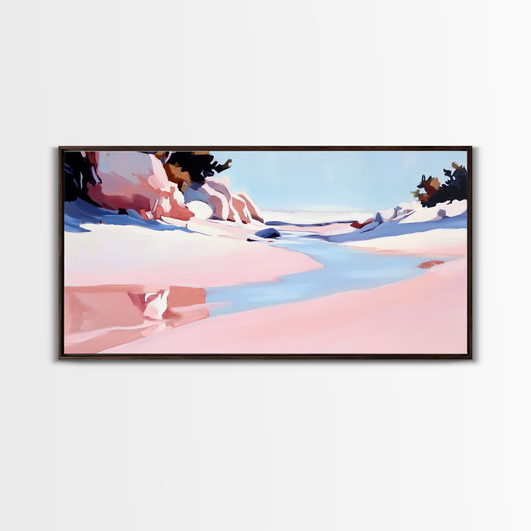 Desert River, Pastel Landscape, Western Aesthetic, Minimalist Nature Art, Boho Home Decor, Serene Wall Art, Framed Canvas Print