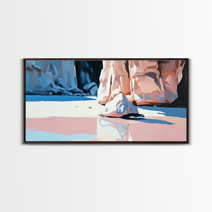Canyon Reflection, Nature Wall Art, Modern Landscape Art, Neutral Earth Tones, Boho Aesthetic, Framed Canvas Print, Living Room Decor