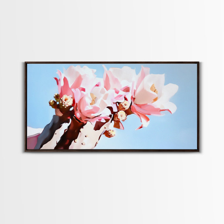 Cactus Blooms, Floral Desert Art, Southwest Boho Print, Nature Botanical Art, Soft Pastel Aesthetic, Framed Canvas Print, Bedroom or Office
