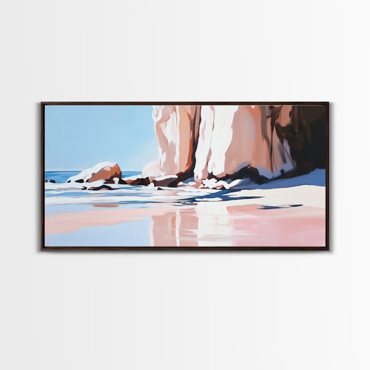 Beach Reflections, Rock Formations, Seaside Art, Canvas Print, Coastal Wall Decor, Ocean Painting, Living Room Art, Minimalist Beach Art