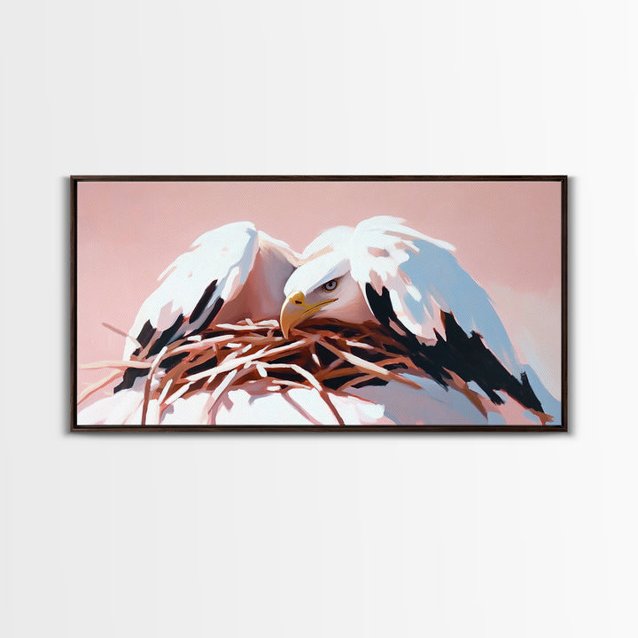 Bald Eagle, Wildlife Nest, Majestic Bird Art, American Symbol, Nature Aesthetic, Home Office Decor, Living Room Art, Framed Canvas Print