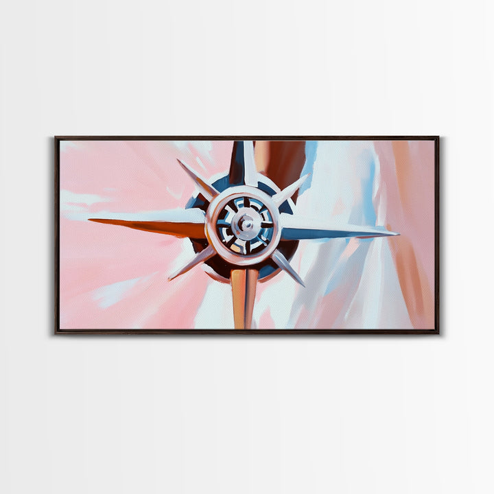 Compass Rose, Nautical Art, Pink Tones, Maritime Decor, Framed Canvas Print, Coastal Home Art, Boho Wall Art, Office Wall Decor