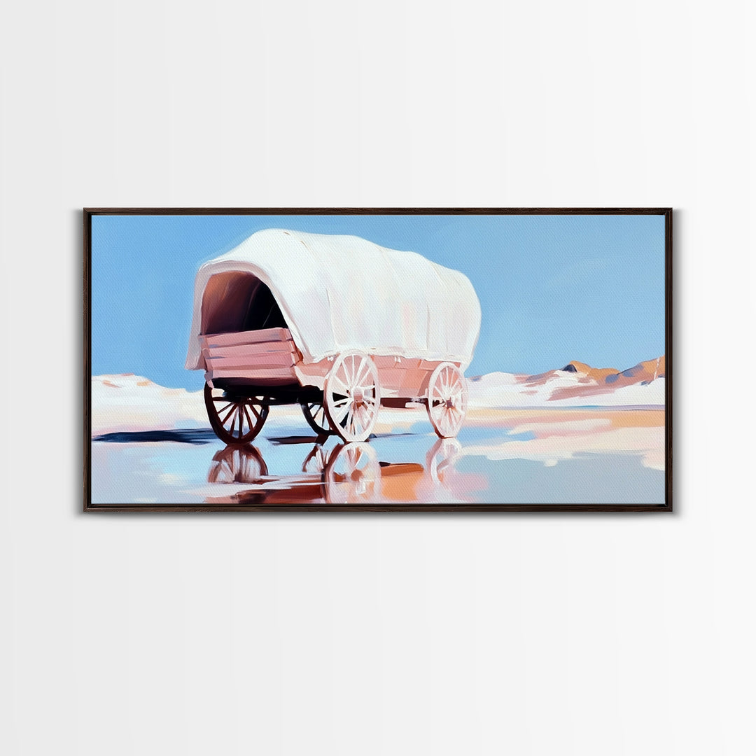 Covered Wagon, Western Art, Pioneer Print, Rustic Decor, Framed Canvas Print, Living Room Wall Art, Boho Farmhouse Style