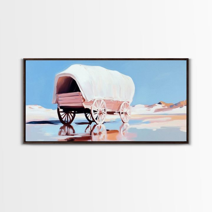 Covered Wagon, Western Art, Pioneer Print, Rustic Decor, Framed Canvas Print, Living Room Wall Art, Boho Farmhouse Style