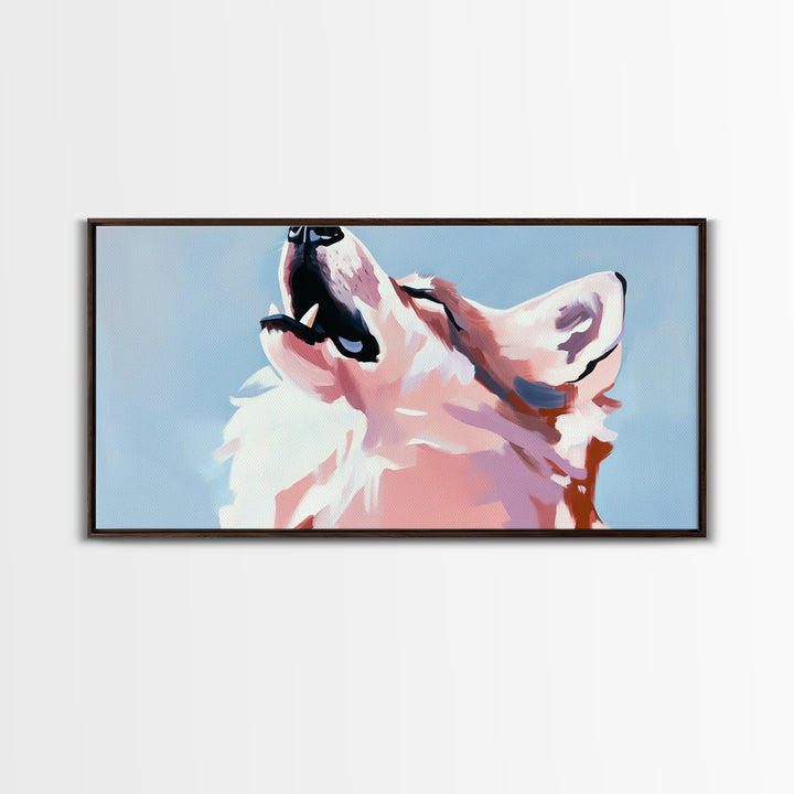 Howling Wolf, Wildlife Art, Nature Print, Blue Sky, Framed Canvas Print, Rustic Wall Art, Lodge Decor, Animal Lover Gift