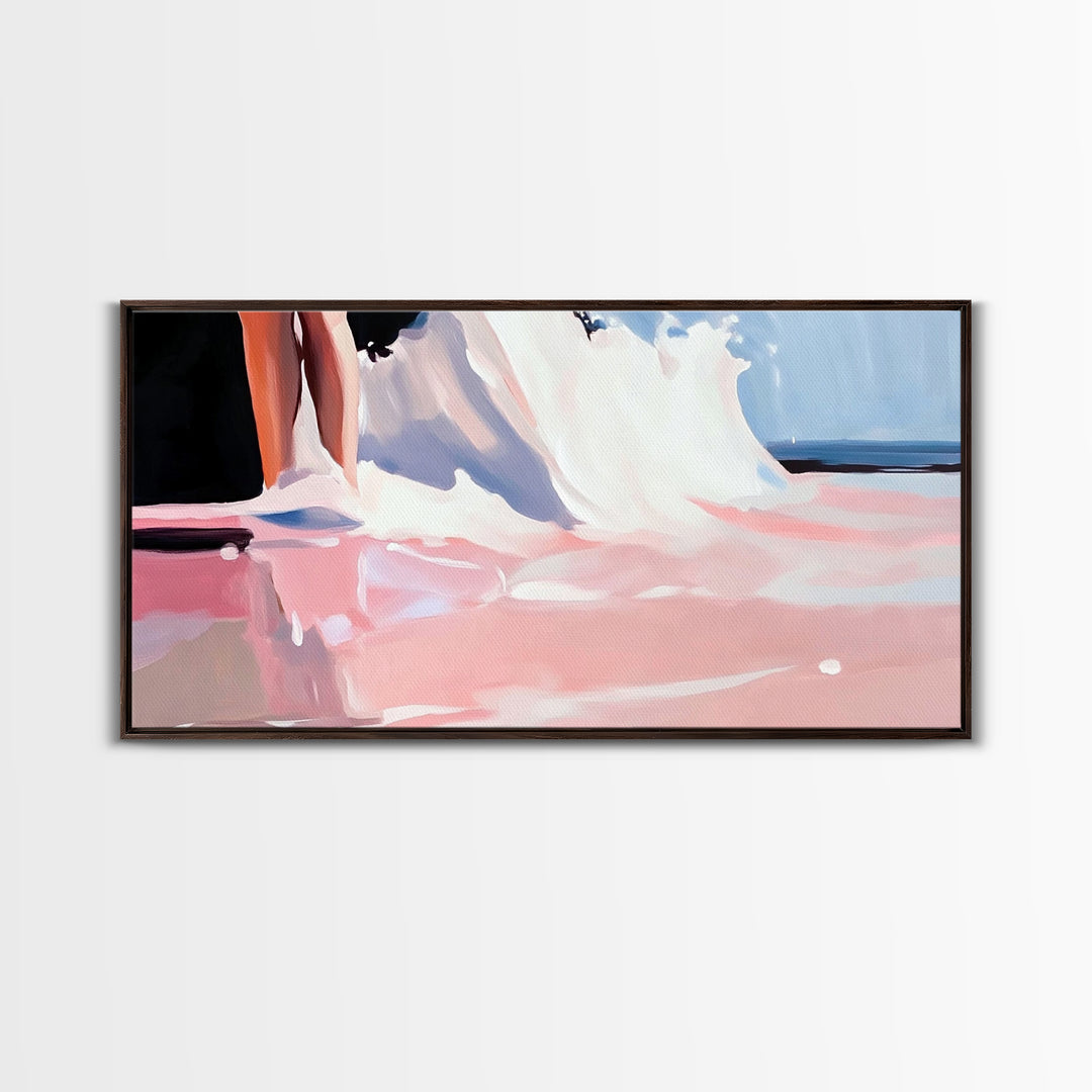 Abstract Waves, Coastal Aesthetic, Beach Sunset, Living Room Wall Art, Canvas Print, Ocean Home Decor, Modern Seaside Artwork, Pink and Blue