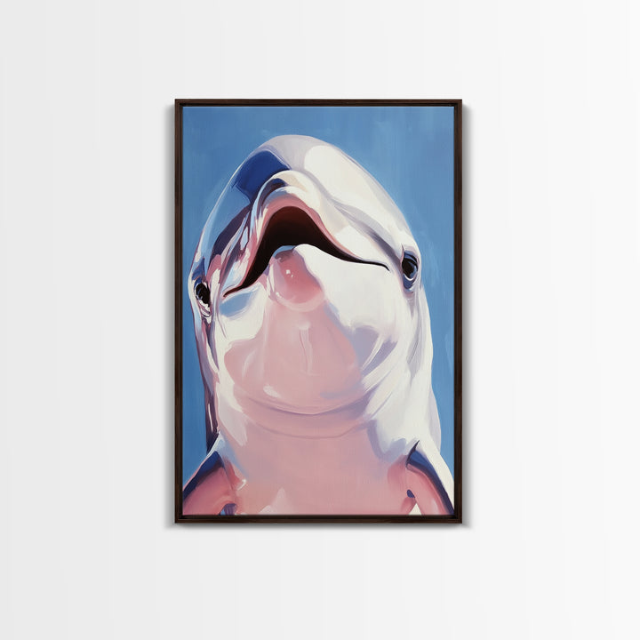 Dolphin Smile, Ocean Wildlife, Playful Sea Art, Coastal Decor, Nautical Wall Art, Canvas Print, Kids Room Art, Marine Animal Painting