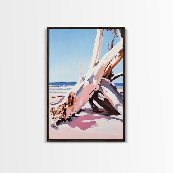 Driftwood Art, Coastal Scene, Beach Sunset, Rustic Ocean Decor, Bohemian Style, Canvas Print, Living Room Wall Art, Nautical Home Decor