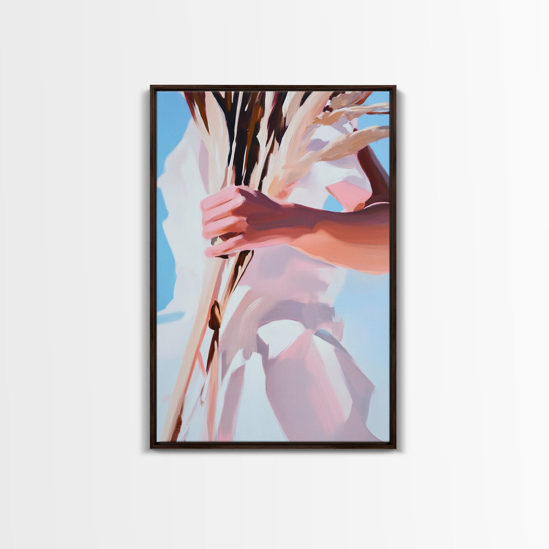 Boho Chic, Dried Flowers, Feminine Aesthetic, Soft Pastel Art, Canvas Print, Bedroom Wall Art, Modern Bohemian Decor, Floral Painting