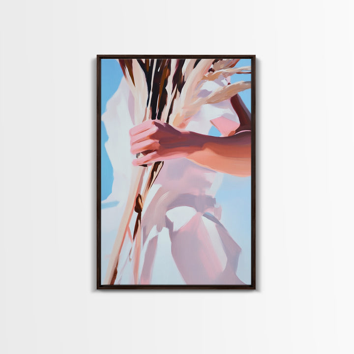 Boho Chic, Dried Flowers, Feminine Aesthetic, Soft Pastel Art, Canvas Print, Bedroom Wall Art, Modern Bohemian Decor, Floral Painting