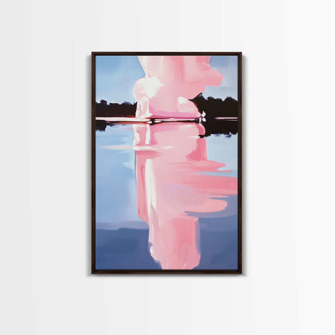 Pink Cloud, Reflection Art, Modern Landscape, Framed Canvas Print, Blue Sky Painting, Large Wall Art, Minimalist Decor, Office Art