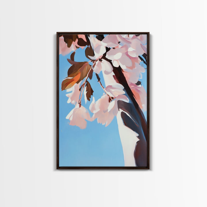 Cherry Blossom, Blue Sky, Framed Canvas Print, Spring Wall Art, Floral Painting, Pastel Decor, Nature Artwork, Bedroom Aesthetic