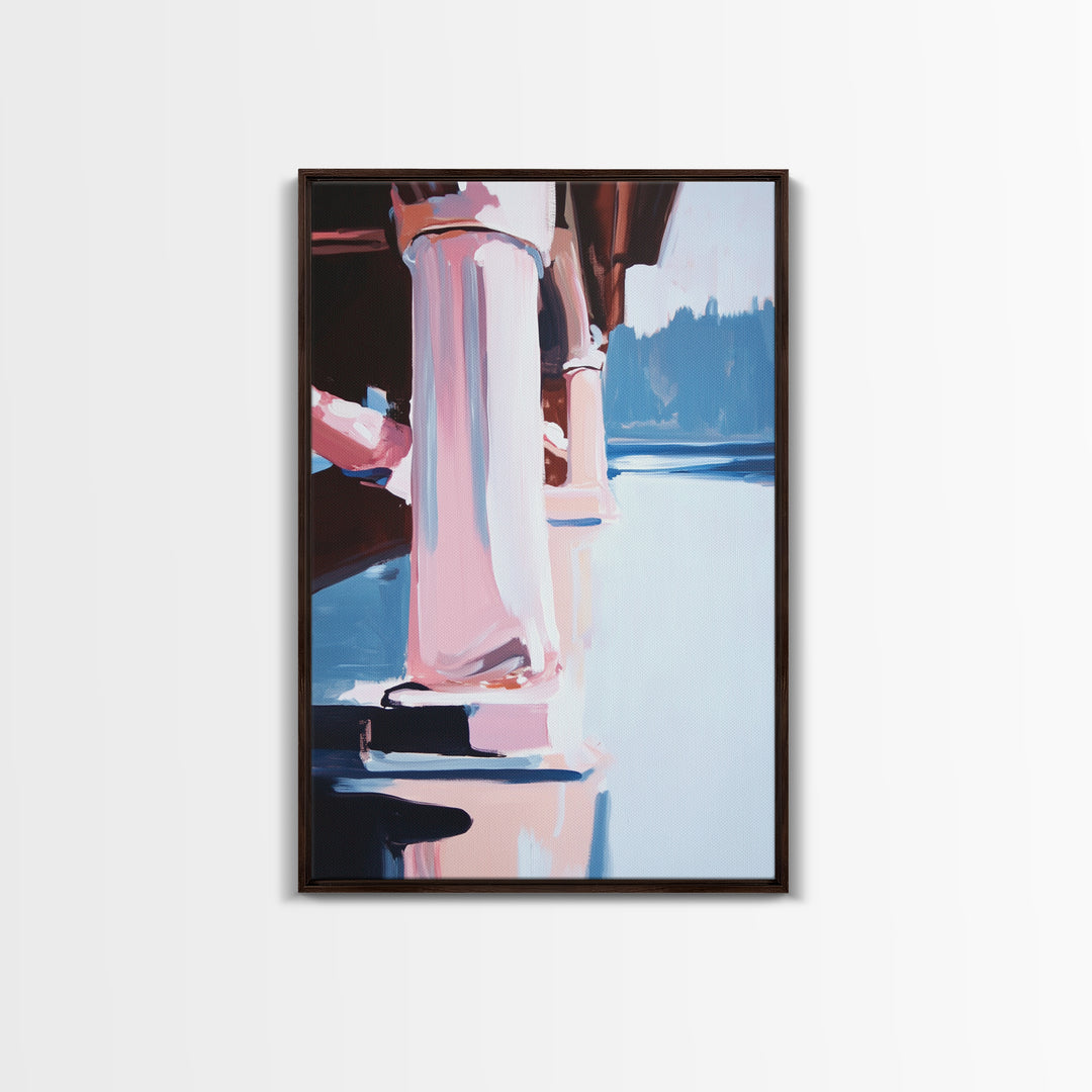 Bridge Reflection, Water Landscape, Framed Canvas Print, Tranquil Wall Art, Modern Minimalist Painting, Calm Home Aesthetic, Neutral Decor