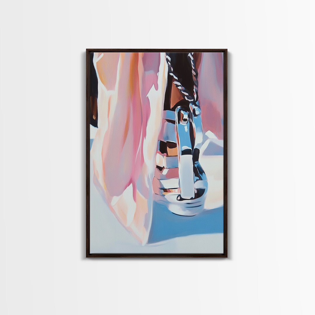 Chrome Boot, Fashion Illustration, Framed Canvas Print, Modern Wall Art, High Fashion Aesthetic, Bold Home Decor, Unique Statement Piece