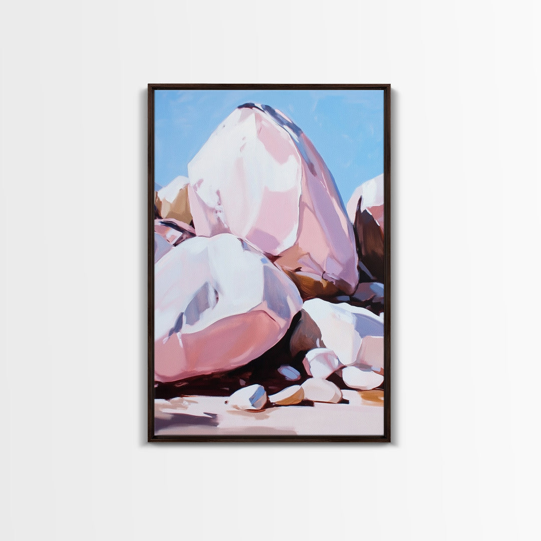 Pink Boulders, Desert Rocks, Framed Canvas Print, Minimalist Nature Wall Art, Earthy Home Decor, Boho Aesthetic, Southwest Landscape