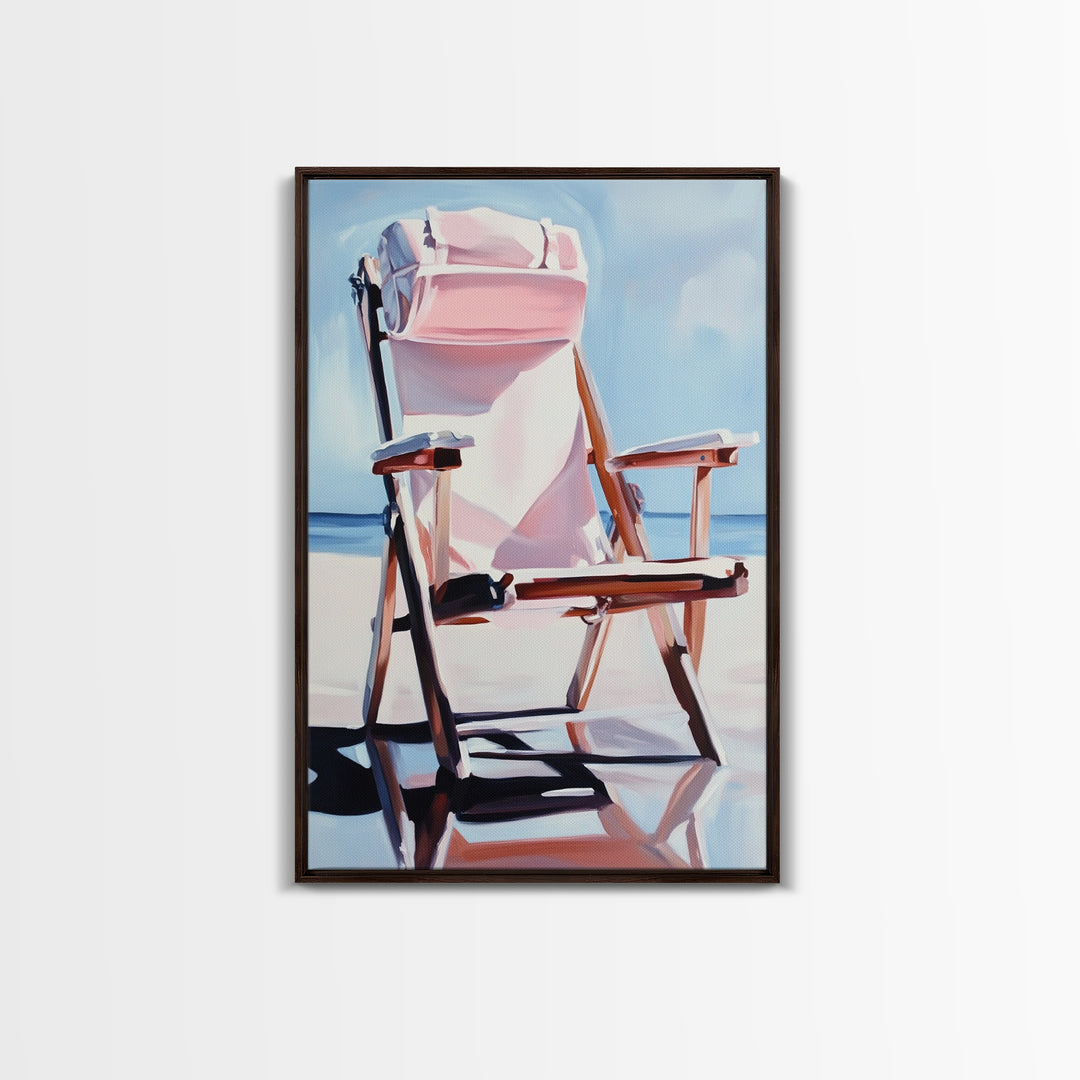 Beach Chair, Relaxing Art, Seaside Escape, Summer Vibes, Canvas Print, Coastal Home Decor, Boho Aesthetic, Minimalist Beach Scene