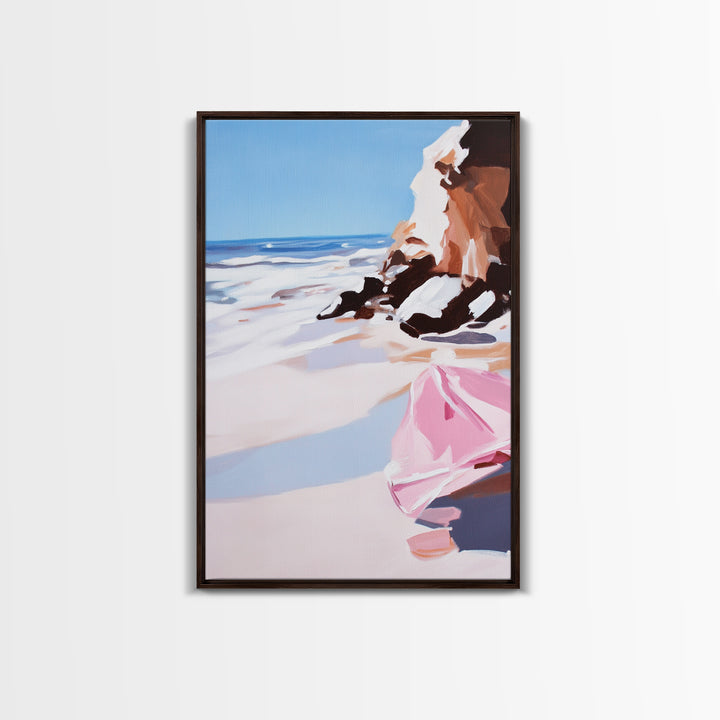 Ocean Cliffs, Coastal View, Framed Canvas Print, Beach House Wall Art, Minimalist Seascape, Nautical Home Aesthetic, Summer Vibes